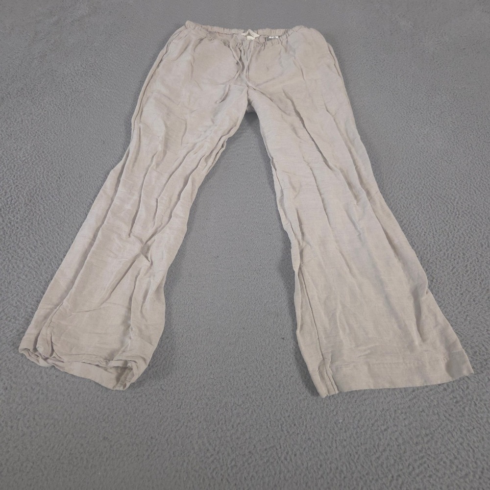 H&M Pants Womens Small Straight-Leg Linen-Blend Drawstring Elastic Waist Pocket